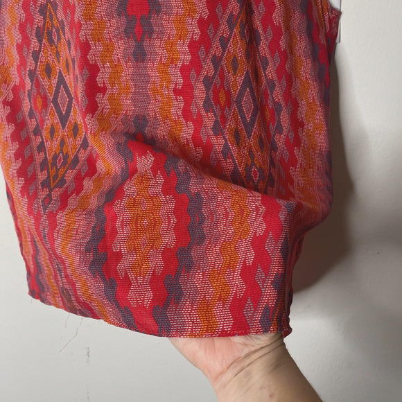 Allison Joy Alina Halter Firebrick Red Orange & Gray Aztec Sleeveless Top XS - Picture 6 of 10